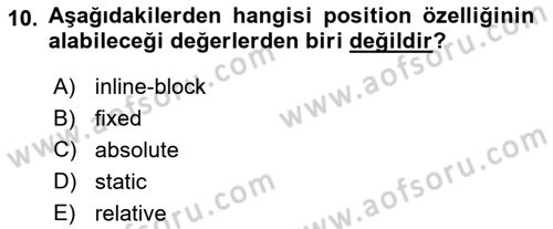 Web Tabanlı Kodlama Dersi 2024 - 2025 Yılı (Final) Dönem Sonu Sınav Soruları 10. Soru