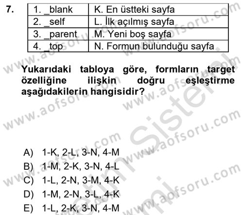 Web Tabanlı Kodlama Dersi 2024 - 2025 Yılı (Final) Dönem Sonu Sınav Soruları 7. Soru
