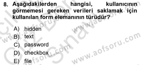 Web Tabanlı Kodlama Dersi 2024 - 2025 Yılı (Final) Dönem Sonu Sınav Soruları 8. Soru