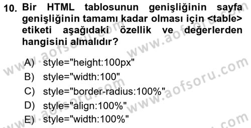 Web Tabanlı Kodlama Dersi 2024 - 2025 Yılı Yaz Okulu Sınav Soruları 10. Soru