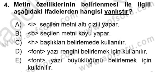 Web Tabanlı Kodlama Dersi 2024 - 2025 Yılı Yaz Okulu Sınav Soruları 4. Soru