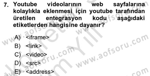 Web Tabanlı Kodlama Dersi 2024 - 2025 Yılı Yaz Okulu Sınav Soruları 7. Soru