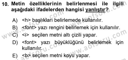 Web Tabanlı Kodlama Dersi 2025 - 2026 Yılı (Vize) Ara Sınav Soruları 10. Soru