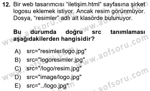Web Tabanlı Kodlama Dersi 2025 - 2026 Yılı (Vize) Ara Sınav Soruları 12. Soru