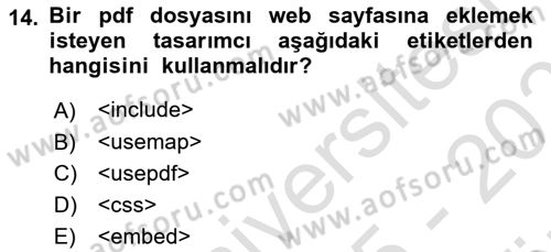 Web Tabanlı Kodlama Dersi 2025 - 2026 Yılı (Vize) Ara Sınav Soruları 14. Soru
