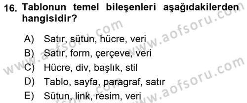 Web Tabanlı Kodlama Dersi 2025 - 2026 Yılı (Vize) Ara Sınav Soruları 16. Soru