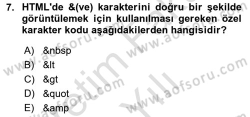 Web Tabanlı Kodlama Dersi 2025 - 2026 Yılı (Vize) Ara Sınav Soruları 7. Soru