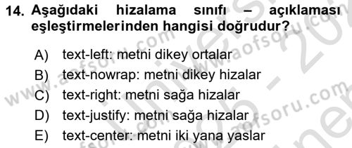 Web Tabanlı Kodlama Dersi 2025 - 2026 Yılı (Final) Dönem Sonu Sınav Soruları 14. Soru
