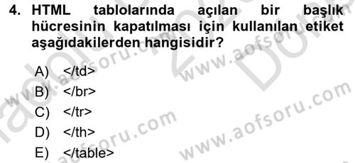 Web Tabanlı Kodlama Dersi 2025 - 2026 Yılı (Final) Dönem Sonu Sınav Soruları 4. Soru
