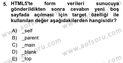 Web Tabanlı Kodlama Dersi 2025 - 2026 Yılı (Final) Dönem Sonu Sınav Soruları 5. Soru