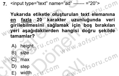Web Tabanlı Kodlama Dersi 2025 - 2026 Yılı (Final) Dönem Sonu Sınav Soruları 7. Soru