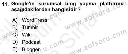 Web Tasarımı Satış ve Pazarlama Dersi 2017 - 2018 Yılı (Vize) Ara Sınav Soruları 11. Soru