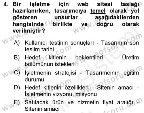 Web Tasarımı Satış ve Pazarlama Dersi 2017 - 2018 Yılı (Vize) Ara Sınav Soruları 4. Soru