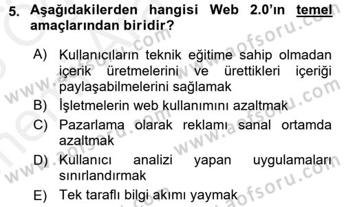 Web Tasarımı Satış ve Pazarlama Dersi 2017 - 2018 Yılı (Vize) Ara Sınav Soruları 5. Soru