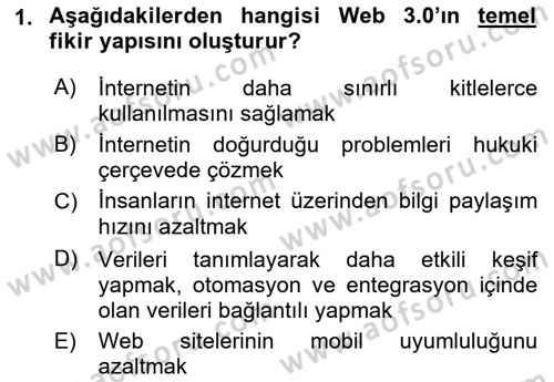 Web Tasarımı Satış ve Pazarlama Dersi 2017 - 2018 Yılı (Final) Dönem Sonu Sınav Soruları 1. Soru