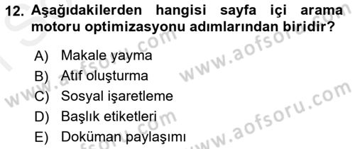 Web Tasarımı Satış ve Pazarlama Dersi 2017 - 2018 Yılı (Final) Dönem Sonu Sınav Soruları 12. Soru