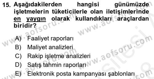 Web Tasarımı Satış ve Pazarlama Dersi 2017 - 2018 Yılı (Final) Dönem Sonu Sınav Soruları 15. Soru