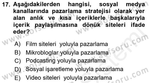 Web Tasarımı Satış ve Pazarlama Dersi 2017 - 2018 Yılı (Final) Dönem Sonu Sınav Soruları 17. Soru