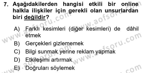 Web Tasarımı Satış ve Pazarlama Dersi 2017 - 2018 Yılı (Final) Dönem Sonu Sınav Soruları 7. Soru