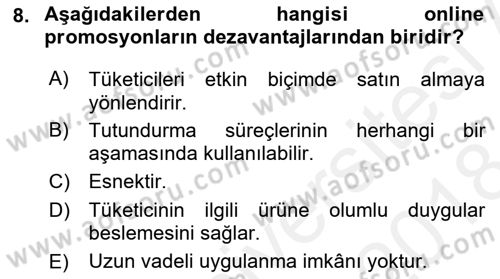 Web Tasarımı Satış ve Pazarlama Dersi 2017 - 2018 Yılı (Final) Dönem Sonu Sınav Soruları 8. Soru