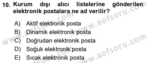 Web Tasarımı Satış ve Pazarlama Dersi 2018 - 2019 Yılı 3 Ders Sınav Soruları 10. Soru