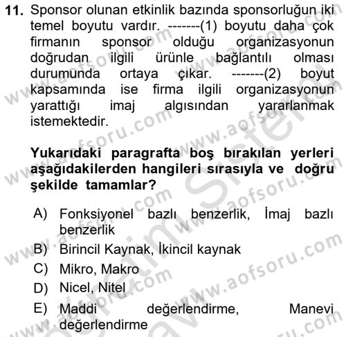 Web Tasarımı Satış ve Pazarlama Dersi 2018 - 2019 Yılı 3 Ders Sınav Soruları 11. Soru