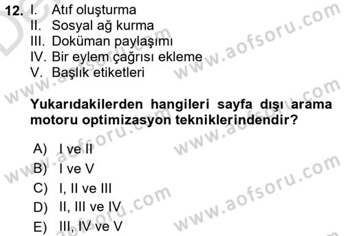 Web Tasarımı Satış ve Pazarlama Dersi 2018 - 2019 Yılı 3 Ders Sınav Soruları 12. Soru