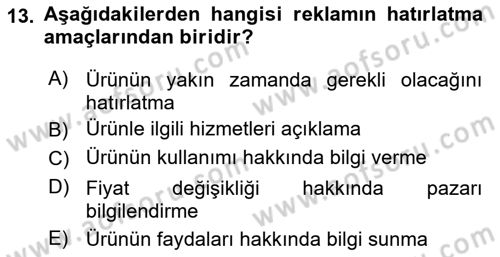 Web Tasarımı Satış ve Pazarlama Dersi 2018 - 2019 Yılı 3 Ders Sınav Soruları 13. Soru