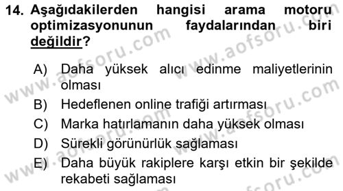 Web Tasarımı Satış ve Pazarlama Dersi 2018 - 2019 Yılı 3 Ders Sınav Soruları 14. Soru