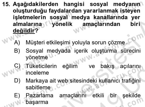 Web Tasarımı Satış ve Pazarlama Dersi 2018 - 2019 Yılı 3 Ders Sınav Soruları 15. Soru