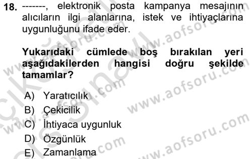 Web Tasarımı Satış ve Pazarlama Dersi 2018 - 2019 Yılı 3 Ders Sınav Soruları 18. Soru