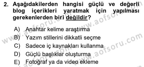 Web Tasarımı Satış ve Pazarlama Dersi 2018 - 2019 Yılı 3 Ders Sınav Soruları 2. Soru