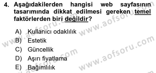Web Tasarımı Satış ve Pazarlama Dersi 2018 - 2019 Yılı 3 Ders Sınav Soruları 4. Soru