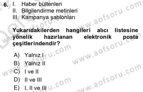 Web Tasarımı Satış ve Pazarlama Dersi 2018 - 2019 Yılı 3 Ders Sınav Soruları 6. Soru