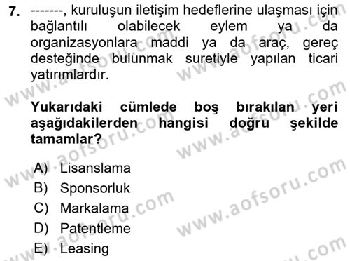 Web Tasarımı Satış ve Pazarlama Dersi 2018 - 2019 Yılı 3 Ders Sınav Soruları 7. Soru