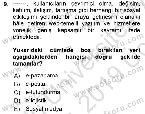 Web Tasarımı Satış ve Pazarlama Dersi 2018 - 2019 Yılı 3 Ders Sınav Soruları 9. Soru