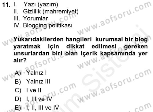 Web Tasarımı Satış ve Pazarlama Dersi 2018 - 2019 Yılı (Vize) Ara Sınav Soruları 11. Soru