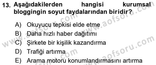 Web Tasarımı Satış ve Pazarlama Dersi 2018 - 2019 Yılı (Vize) Ara Sınav Soruları 13. Soru
