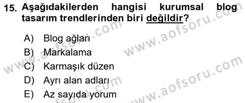 Web Tasarımı Satış ve Pazarlama Dersi 2018 - 2019 Yılı (Vize) Ara Sınav Soruları 15. Soru