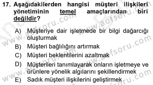 Web Tasarımı Satış ve Pazarlama Dersi 2018 - 2019 Yılı (Vize) Ara Sınav Soruları 17. Soru