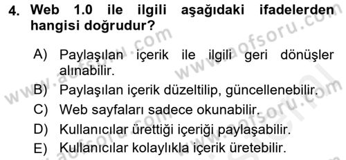 Web Tasarımı Satış ve Pazarlama Dersi 2018 - 2019 Yılı (Vize) Ara Sınav Soruları 4. Soru