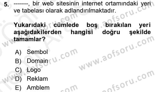 Web Tasarımı Satış ve Pazarlama Dersi 2018 - 2019 Yılı (Vize) Ara Sınav Soruları 5. Soru
