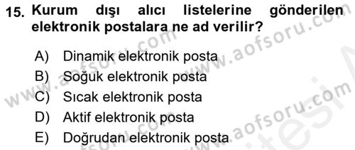 Web Tasarımı Satış ve Pazarlama Dersi 2018 - 2019 Yılı (Final) Dönem Sonu Sınav Soruları 15. Soru
