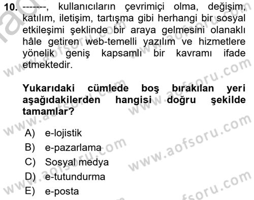 Web Tasarımı Satış ve Pazarlama Dersi 2018 - 2019 Yılı Yaz Okulu Sınav Soruları 10. Soru
