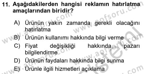 Web Tasarımı Satış ve Pazarlama Dersi 2018 - 2019 Yılı Yaz Okulu Sınav Soruları 11. Soru