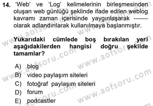 Web Tasarımı Satış ve Pazarlama Dersi 2018 - 2019 Yılı Yaz Okulu Sınav Soruları 14. Soru