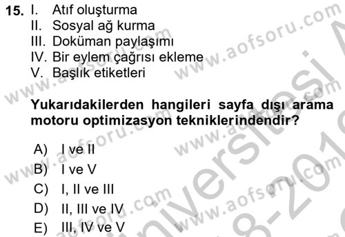 Web Tasarımı Satış ve Pazarlama Dersi 2018 - 2019 Yılı Yaz Okulu Sınav Soruları 15. Soru