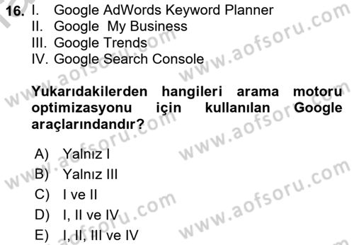 Web Tasarımı Satış ve Pazarlama Dersi 2018 - 2019 Yılı Yaz Okulu Sınav Soruları 16. Soru