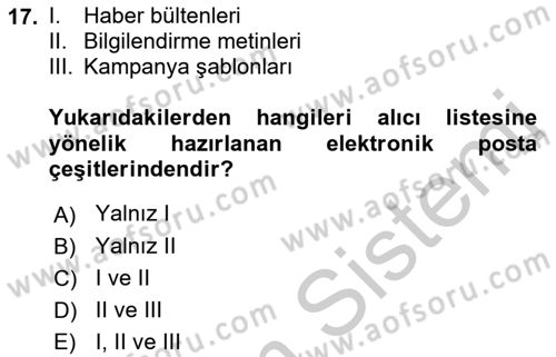 Web Tasarımı Satış ve Pazarlama Dersi 2018 - 2019 Yılı Yaz Okulu Sınav Soruları 17. Soru