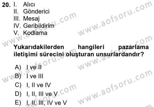 Web Tasarımı Satış ve Pazarlama Dersi 2018 - 2019 Yılı Yaz Okulu Sınav Soruları 20. Soru